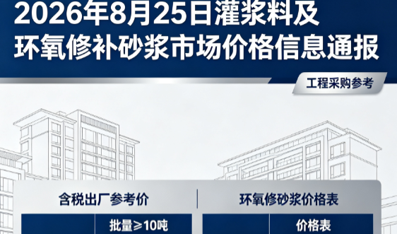 芝罘2026年8月25日灌浆料及环氧修补砂浆市场价格信息通报